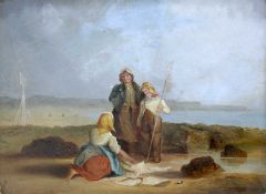 ENGLISH SCHOOL (19TH CENTURY) FISHERFOLK ON THE BEACH