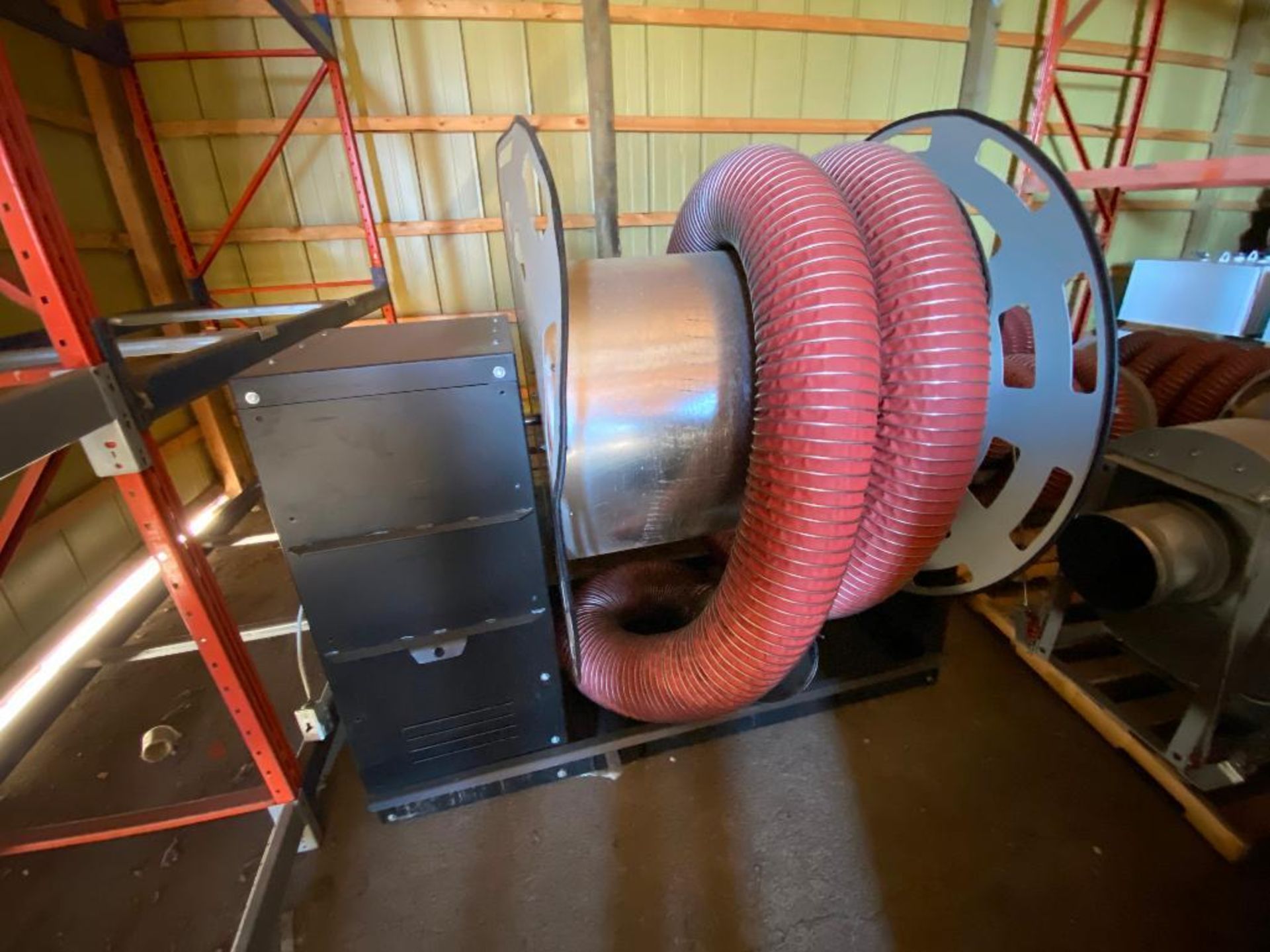 AQC Dust Maxireel XL Reel Exhaust Hose System w/ Greenheck 13-IPA-SD-10 Industrial Process Fan