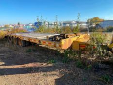 32' Pintle Hitch Tri-Axle Flat Deck Trailer VIN: OBL, Flip Over Ramps, Beaver Tail, 27' Working Deck