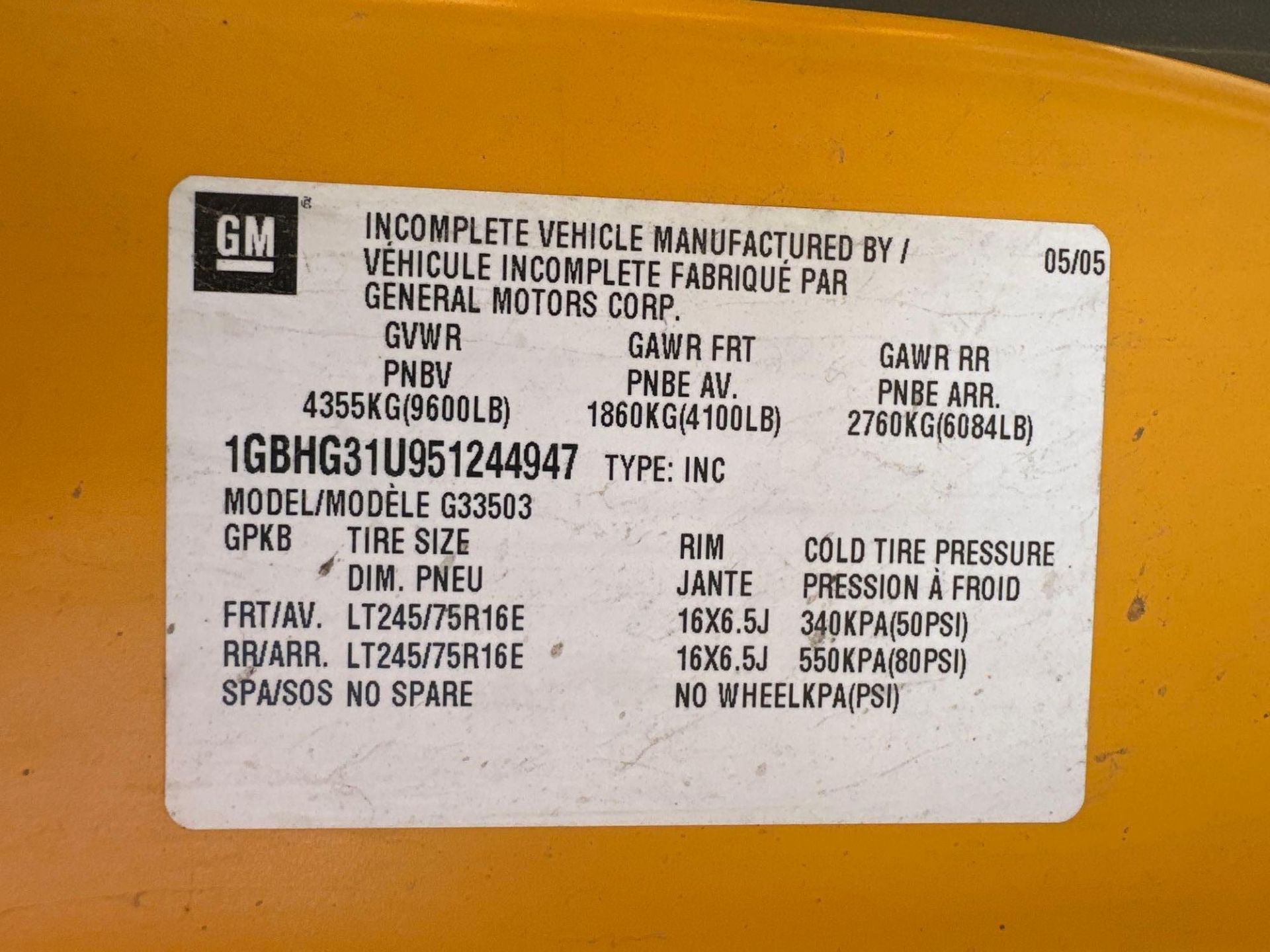 2005 Chevrolet Express School Bus VIN: 1GBHG31U951244947 *FOR PARTS* - Image 7 of 7