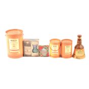 Two boxes of assorted whisky miniatures, stoneware decanters, Rutherfords, etc