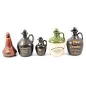 Collection of EMPTY stoneware whisky flagons and decanters
