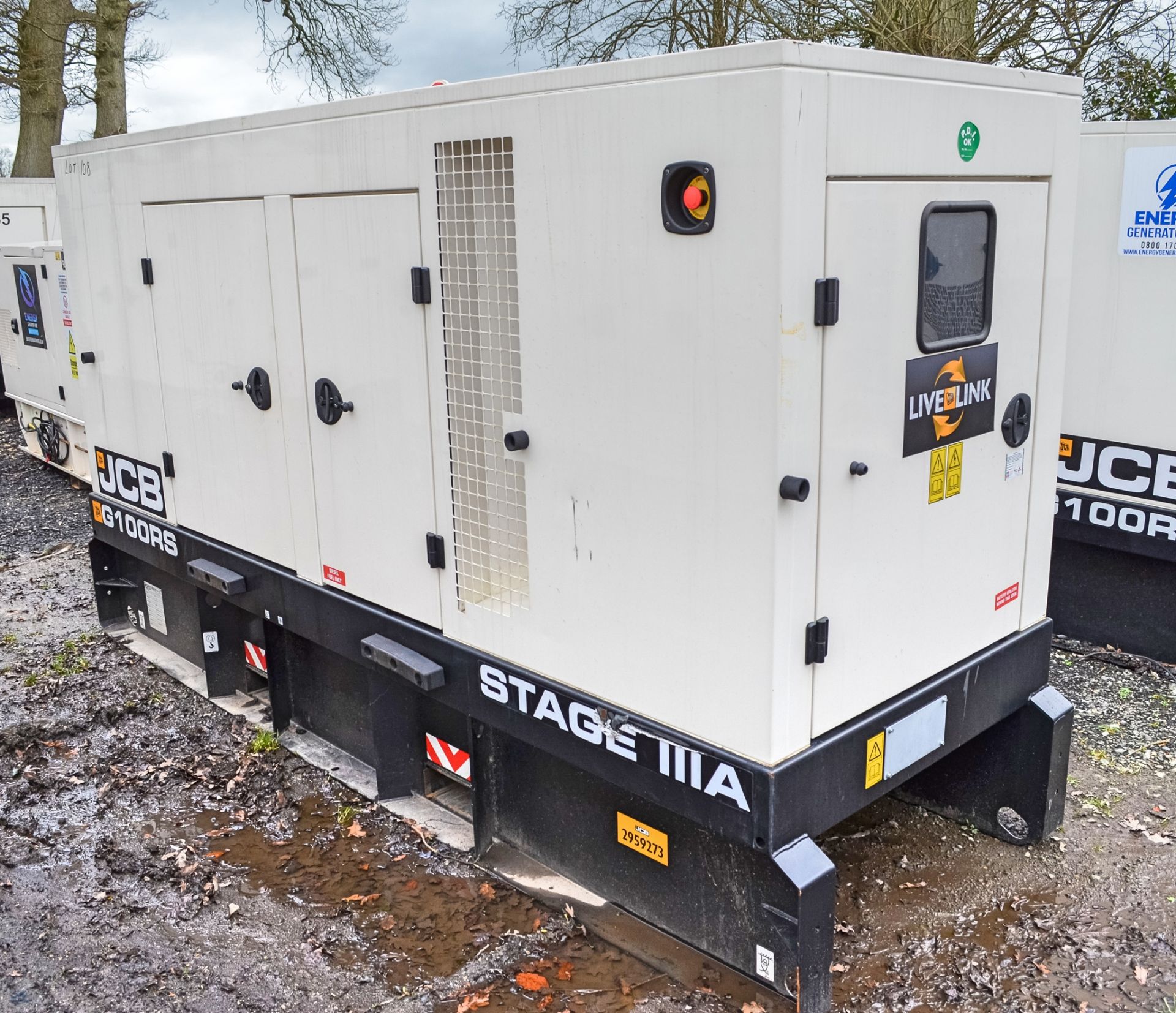 JCB G100 RS 100 kva diesel driven generator Year: 2021 S/N: 2959273 Recorded Hours: - Image 2 of 10