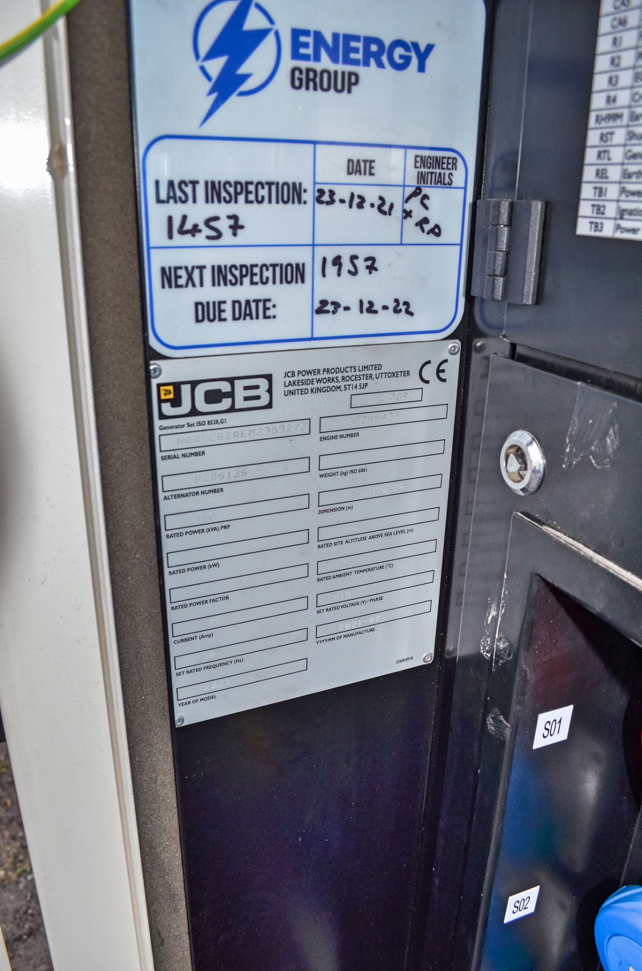 JCB G100 RS 100 kva diesel driven generator Year: 2021 S/N: 2959273 Recorded Hours: - Image 10 of 10