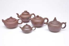 Five Chinese Yixing teapots