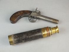 19th century percussion pocket pistol and a telescope