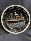 R.M.S. OLYMPIC: Unusual soot etched commemorative plate. 10ins.