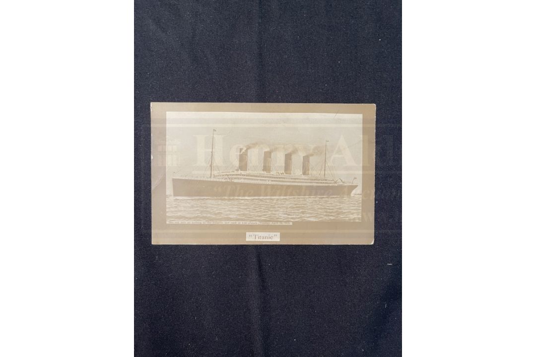 R.M.S. TITANIC: Rare post-disaster privately printed postcard of Titanic at sea.
