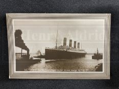 R.M.S. TITANIC: Real photo postcard of S.S. Titanic leaving Southampton on her maiden voyage April