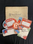 CUNARD: Mixed selection of printed and shipboard items including, playing cards, matches, baggage