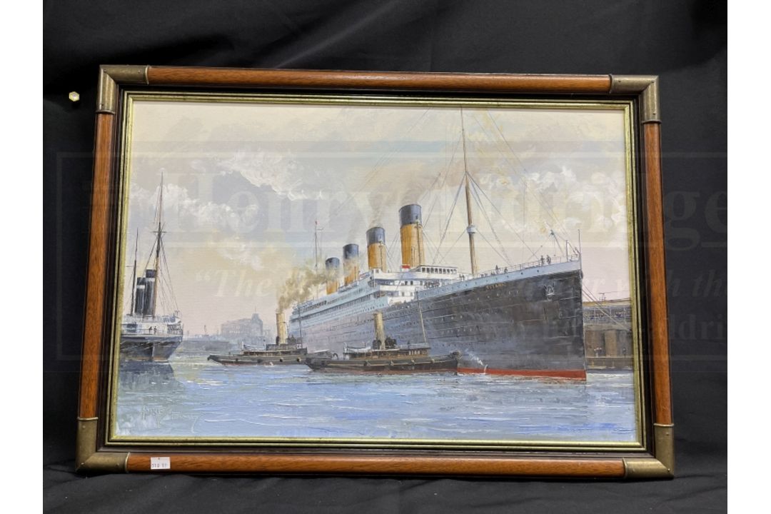 R.M.S. TITANIC: 20th Century English School S.S. Titanic Departure from Southampton, oil on canvas