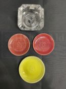 OCEAN LINER: Compagnie Générale Transatlantique French Line crystal ashtray, plus three others. (4)