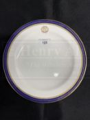 WHITE STAR LINE: Spode a la carte dinner plate with cobalt blue and Greek key design. 9½ins.