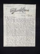 R.M.S. TITANIC: THE PASTOR JOHN HARPER ARCHIVE. Superb three page letter handwritten by John