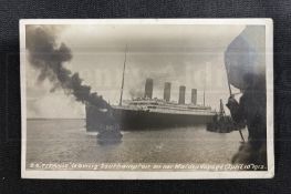 R.M.S. TITANIC: Real photo postcard of S.S. Titanic leaving Southampton on her maiden voyage April