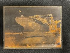 R.M.S. OLYMPIC: Extremely rare copper printing block for Olympic's launch. 5ins. x 3½ins.