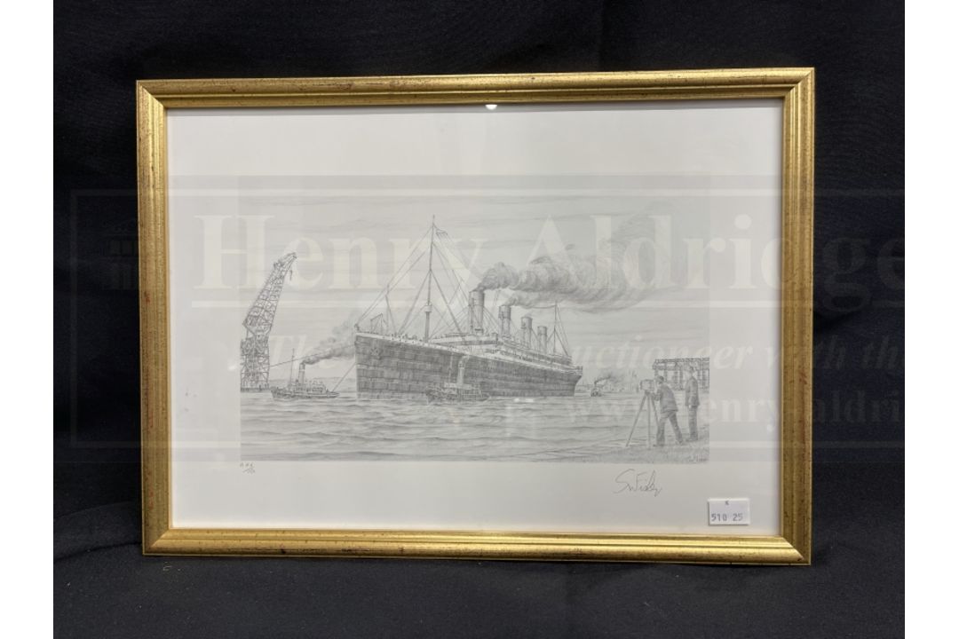 R.M.S. TITANIC: Signed Simon Fisher limited edition Artist's Proof 6/150 of Titanic. 16ins. x