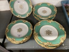 19th cent. Green ground gilt dessert service, some damage.