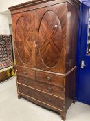 19th cent. Mahogany linen press without trays, with two over two drawer base on bracket supports.