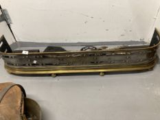 19th cent. Brass pierced fender with later collection of fire tools. 46ins.