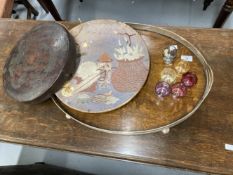 20th cent. Oak oval tray with galleried surround. 21½ins. Plus early 20th cent. Decorative