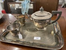 Art Deco platedware Mappin & Webb three piece tea set and tray.