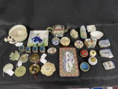 19th cent. and later pill and trinket boxes, Heritage, Bocage, blue/pink baskets, shoe, Cloisonne