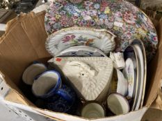 Ceramics: Large cheese dish, modern Chinese charger, Dresden plate, Worcester Miranda plates,