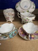 Continental Ceramics: Karl Thieme miniature quatrefoil cups and saucers crossed mark T to base