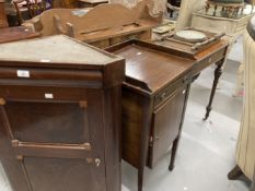 Edwardian mahogany pot cupboard, a mahogany hanging corner cupboard, walnut table with turned legs
