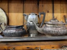 Silver plate mixed lot to include a three piece plated tea set, trumpet vase, single coaster, two