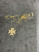 Jewellery: 9ct gold, two chains one with a Maltese cross attached W/A. Total weight 3.3g.