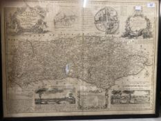Maps: Accurate map of the County of Sussex by Eman Bowen Geographer to His Majesty. Framed and