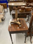 19th cent. Mahogany table, the top with rounded corners on ring turned legs. 24ins. x 21ins. x