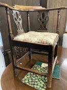19th cent. Rustic corner chair with pierced splat back and drop in seat, mixed hardwood.