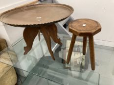Copper tray, table and milking stool.