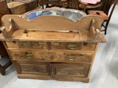 19th cent. Arts style dressing table mahogany with burr wood drawer front and two cupboards on