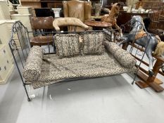 Late 19th cent. French ironwork day bed shaped ends scrollwork back on round legs converted from a