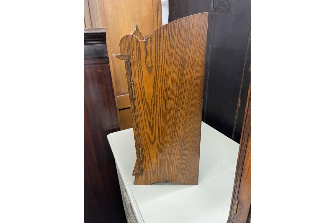 20th cent. Oak smokers companion glazed door, fitted interior of three drawers, pipe rack, storage - Image 5 of 7