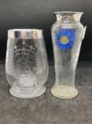 Hallmarked Silver & Glass: Two glass vases, one decorated with the Arms of Henry VIII and the date