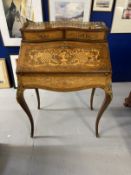 19th cent. Rosewood bonheur du jour with inlaid decoration, fully fitted interior and brass