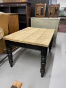 Edwardian painted oak table base with later top and small drawer. 46½ins. x 34ins. x 29ins.