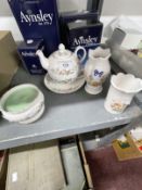 20th cent. Ceramics: Aynsley Wild Rose tea for one boxed, Wild Rose filled cascade votive candle