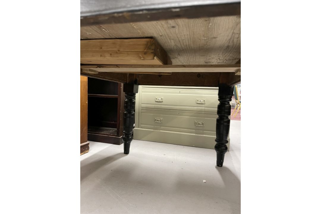 Edwardian painted oak table base with later top and small drawer. 46½ins. x 34ins. x 29ins. - Image 6 of 6