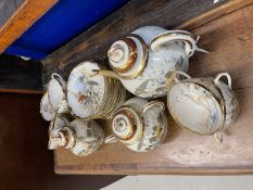 20th cent. Ceramics: Japanese eggshell tea china, grey and gilt set cups x 9, saucers x 13,