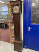 Clocks: Early 20th cent. Heals grandmother clock oak cased brass face and spandrels, silvered