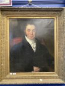 19th cent. English School: Oil on canvas, portrait of a gentleman in a gilt frame. 24ins. x 30ins.