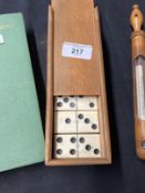 Games & Pastimes: Boxed set of bone and ebony Dominoes, plus a Dr. Forbes mercury thermometer in a
