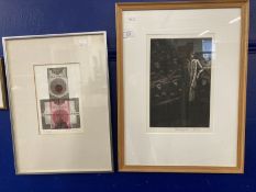 Jessica Gwynne: Etching and aquatint, 'Woman and Judges', 1983, signed and numbered 5 of 50.
