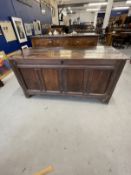 18th cent. Oak coffer, twelve panels three plank lid. 60ins. x 25½ins. x 30ins.